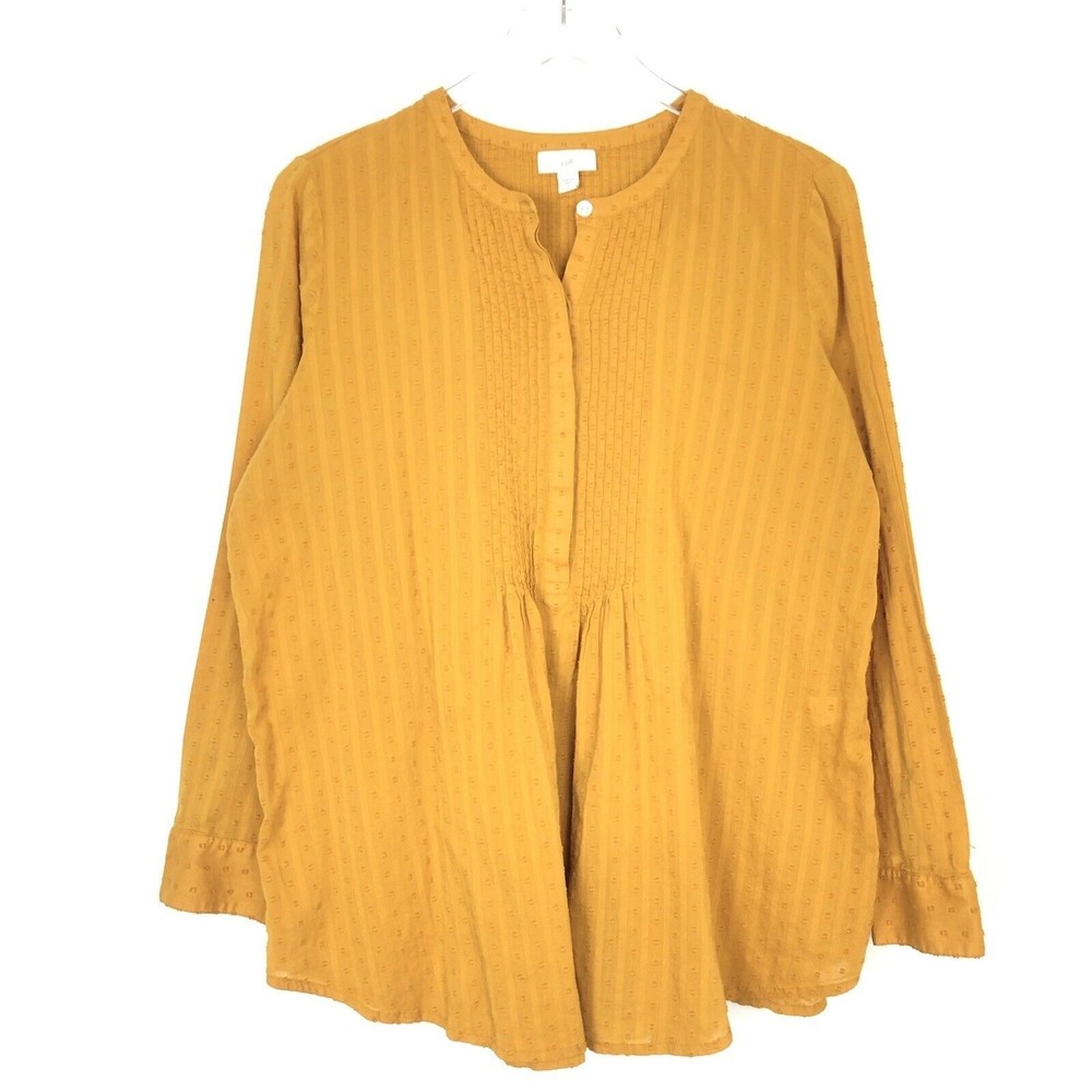 J. Jill Small Swiss Clip Dot Popover Tunic Blouse Peasant Mustard Gold Button